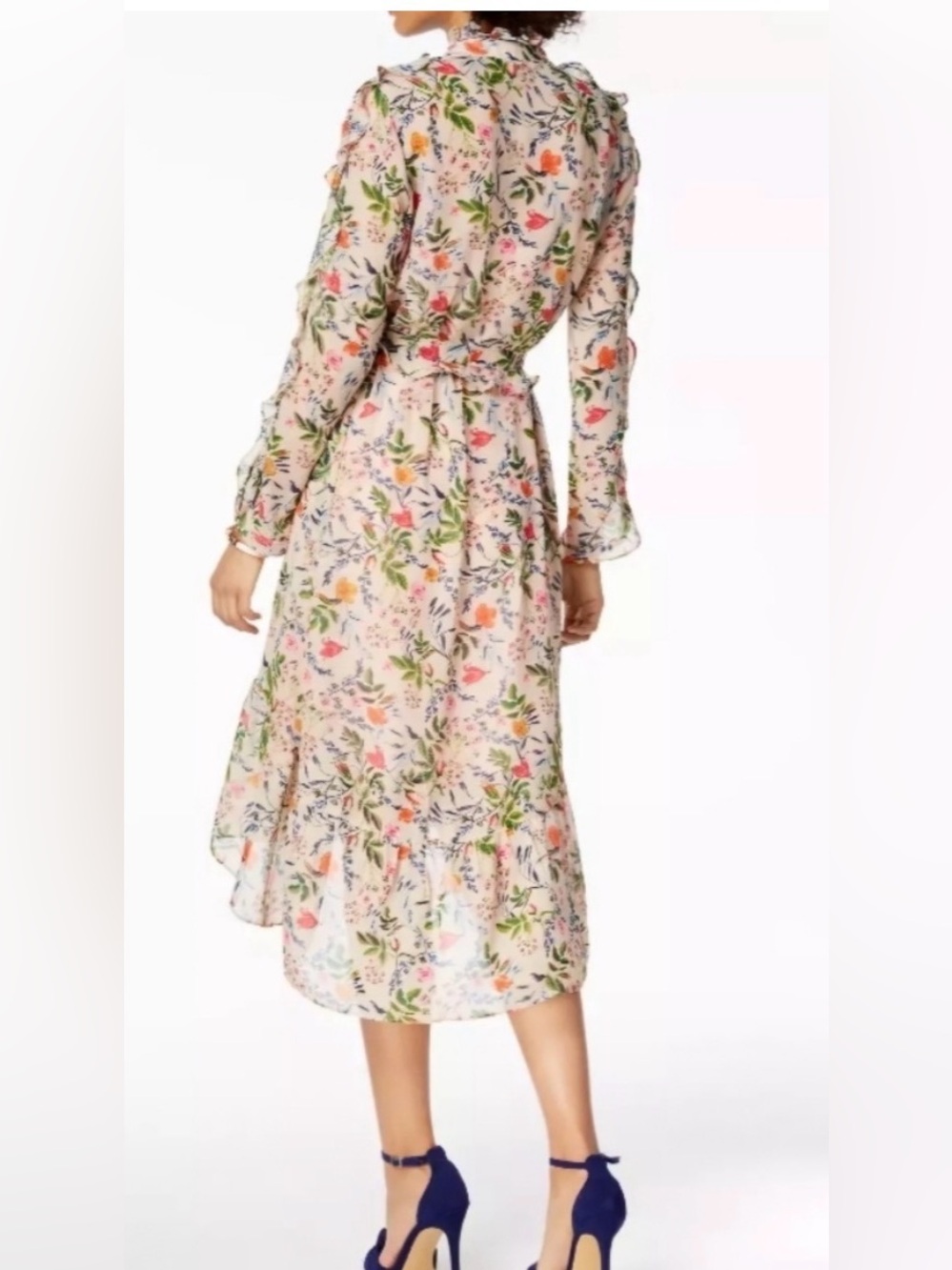 julia jordan Floral Ruffle-Trim Tiered Midi Dress in Blush